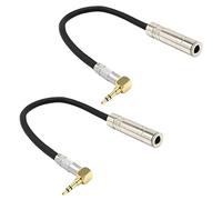 KVSERT 2 cables de extensión de audio estéreo de fidelidad de 6.35 hembra mono a 3.5 macho, cable corto de línea de audio en ángulo de 90 grados
