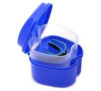 KVSERT Estuche de dentadura azul oscuro, de dentadura con colador, caja de dientes de la caja de baño de la dentadura con la cesta del soporte del contenedor de la red para el viaje