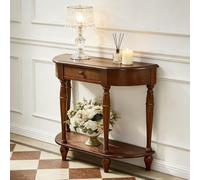 KVTUYC Mesa Consola semicircular de Madera Maciza, Mesa Auxiliar Estrecha de Estilo Vintage para recibidor, Ideal para recibidores, pasillos y Espacios pequeños en la Sala de Estar.(Walnut,90cm)