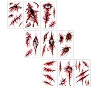 KVWIBP 9 Hojas de Tatuajes Temporales de Halloween de Cicatrices y Heridas, Maquillaje Zombie de Terror con Sangre Falsa, Pegatinas de Tatuajes Realistas para Disfraces y Cosplay