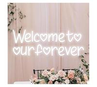 Kvyro Luz de neón Letrero de neón LED Bienvenidos a nuestra eternidad para decoración pared bodas, 42 x 17 cm(Blanco)