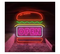 Kvyro Luz de neón Letreros de neón Decoración Letrero Hamburguesa abierta(A)