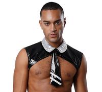 Kvysinly Camiseta interior brillante para hombre, arnés de noche, traje de discoteca, camiseta de tirantes para discoteca, tallas M-XXL, plata XXL