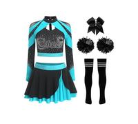 Kvysinly Disfraz de líder para mujer, 5 piezas, con purpurina, manga larga, línea A, falda de baile, bolas de flores, calcetines y cinta para el pelo, disfraz de carnaval, azul cielo, B XL