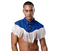 Kvysinly Disfraz de vaquero occidental para hombre, camiseta sin mangas, con flecos, cosplay, fiesta, carnaval, Halloween, clubwear, azul real, XXL