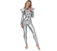 Kvysinly Mujer Body Metálico Mono Integral Para Salir De Fiesta Holográfico | Traje Guerrero Espacial Halloween,Largo Hasta El Tobillo,Ropa Futurista Clubes Nocturnos,Danza Clásica,Fiesta Temática