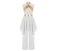 Kvysinly Vestido de los niños Vestido de baile para niñas Vestido de baile litúrgico con pantalones Coro Rendimiento Danza lírica Belleza de la danza, Blanco, 134-140