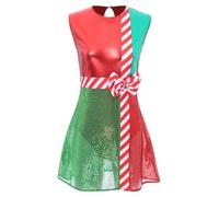 Kvysinly Vestido de Navidad para mujer con lentejuelas brillantes metálicas, sin mangas, lazo sin mangas, vestido de baile, bastón de caramelo, disfraz de Navidad, color rojo, XL