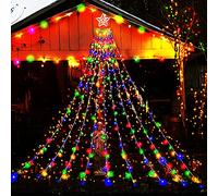 Kwaiffeo Decoraciones Navideñas para Exteriores : Luces Navideñas de Exterior con 350 LED Tipo Cascada 8 Modos de Iluminación, Ideales para Decorar Casa Puertas Patio Porche y Jardín, Multicoloured
