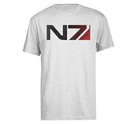 Kwantees Mass Effect N7 Distressed Logo Camiseta Hombre Gris Camiseta Ecológica