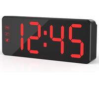 KWANWA Despertador digital con gran pantalla LED, brillo ajustable, formato de 12/24 horas, fácil manejo, funcionamiento con red, incluye adaptador, perfecto reloj de mesita de noche para el hogar