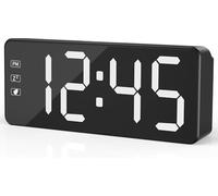 KWANWA Despertador digital con gran pantalla LED, brillo ajustable, formato de 12/24 horas, fácil manejo, funcionamiento con red, incluye adaptador, reloj de mesita de noche perfecto para el hogar