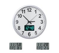 KWANWA Reloj de pared silencioso de metal con fecha, temperatura semanal, funciona con pilas, pantalla digital LCD/LED, reloj de pared de cuarzo moderno, para cocina, oficina, 12 pulgadas (LED azul
