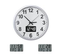 KWANWA Reloj de pared silencioso de metal con semana de temperatura, funciona con pilas, pantalla digital LCD/LED, reloj de pared de cuarzo moderno, para cocina, oficina, 12 pulgadas (LED blanco