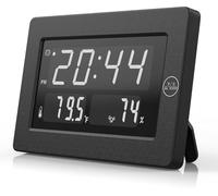 KWANWA Reloj despertador digital con pantalla de temperatura y humedad, 3 niveles de brillo ajustables, formato de 12/24 horas, funciona con pilas, reloj de escritorio o pared para dormitorio, mesita