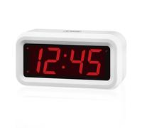 KWANWA Reloj Despertador LED Que Funciona con Pilas con números Rojos de 1.2 Pulgadas, repetición, Brillo Ajustable (Blanco)…