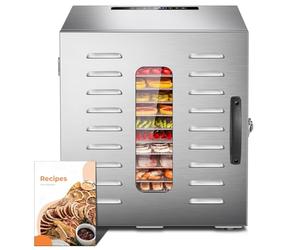Kwasyo 10 Bandejas Deshidratador Alimentos Recetas gratis Temperatura Ajustable 30-90℃, Acero Inoxidable Completo, Temporizador de 24 horas, 10 Pisos Deshidratadora de Frutas, bpa free,1000W