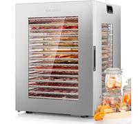 Kwasyo Deshidratador Alimentos 15 Bandejas Inox, 1200W Doble Ventilador, para Carne, Fruta, Snacks Perros, Hierbas, Temp. Ajustable 90°C, Temporizador 24H, Ventanas Múltiples, Secado Potente