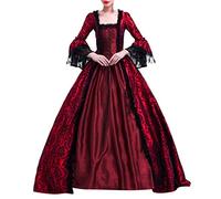 Kwatieh Vestido Mujer Rojo Trajes De Epoca Medieval Mujer Vestido Retro Mujer Vestido Bruja Mujer Halloween Vestido GóTico Medieval Disfraz Bruja Elegante Mujer Disfraz Hechicera Mujer