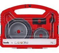 kwb - Juego de 8 sierras perforadoras kwb, con diámetros de 67 mm a 127 mm, incluye broca central HSS en una práctica y robusta funda de plástico