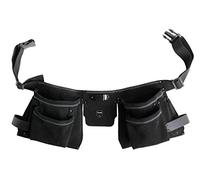 KWB 49906810 Cinturón portaherramientas de cuero en dos partes con 7 compartimentos, bolsillo para uñas, bolsillo para cuchillo, soporte para martillo y clip metálico para cinta métrica