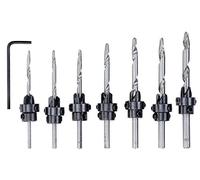 kwb 513190 - Juego de brocas avellanadoras para madera, 8 piezas, 7 topes de profundidad, topes de profundidad para madera blanda