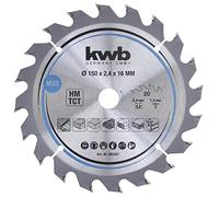 kwb 583357 Hoja de sierra circular para aglomerado, madera/madera dura, 150 x 16 mm, cortes limpios, número medio, 20 dientes Z-20, hoja de sierra CleanCut media, 150 x 16