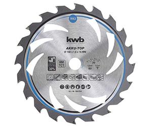 kwb 584354 Hoja de sierra circular de ahorro de energía Easy Cut, diámetro de 160 x 16 mm corte fino con dentado alterno especial 20 dientes Z20, AKKU-TOP corte fino, 160 x 16