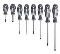 kwb AFGREE-150 - Juego de destornilladores con punta magnética, endurecido, incluye mango de 2 componentes y orificio para colgar, juego de destornilladores de acero CV mate, 8 piezas