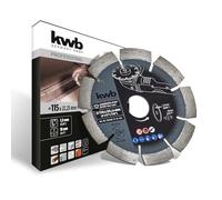 kwb AGGRESSO-FLEX Black-Line disco de corte diamantado ø 115 mm con turborand segmentado, soldado por láser, sinterizado, con agujero de 22,23 mm y larga vida útil