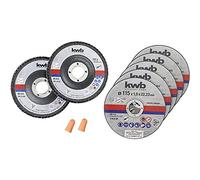 kwb Amoladora angular (Acero inoxidable, Incluye tapones ABM), Discos de Corte y Discos Abrasivos, Diámetro 115 mm