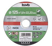 kwb Disco de corte extrafino de Akku-Top, velocidad de 125 mm, 125 x 1 para amoladora angular, disco flexible adecuado para acero inoxidable y metal, orificio de 22,23 mm, 125 x 1,0