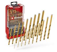 Einhell - Juego de brocas para metal de titanio HSS-G de 19 piezas (acero HSS 4341 totalmente rectificado, recubierto de titanio, punta partida de 135°, espiral fresada tipo N, vástago redondo)