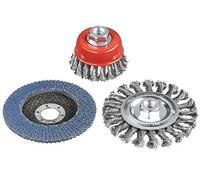 kwb 597510 - Juego de cepillos de alambre para amoladora angular con grabación M14, incluye rueda de molienda de 115 mm K-80 para trabajos de limpieza y rectificado (3 piezas)