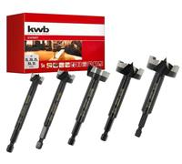 kwb Juego de brocas Forstner de 5 piezas (15 - 35 mm, longitud 88 mm, vástago hexagonal, agujeros sin rasgaduras, resistente, para madera dura/blanda, caja de madera incluida)