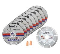 kwb Juego de discos de corte para acero inoxidable e INOX, 115 mm, con caja de almacenamiento y tapones para los oídos