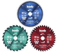 KWB - Juego de hojas de sierra circular para sierras circulares o sierras de mesa, para paneles y materiales de construcción de madera, incluidos anillos reductores de 16 y 20 mm, 210 x 30/20/16 mm
