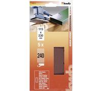 kwb Tiras de lija de 115 x 230 mm de corindón noble con grano 240, cambio sin herramientas, encolado de resina sintética y soporte de papel reforzado para el fino pulido de madera y metal