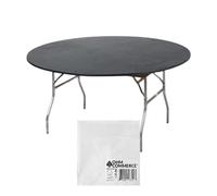 Kwik-Covers Juego de 5 fundas de mesa redondas de plástico negro de 60 pulgadas con 70 servilletas de papel de comercio Ohm, cubiertas de mesa ajustables para interiores o exteriores (mesa no incluida)