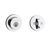 Kwikset 158 Milan - Cerradura de cerrojo de cromo pulido, puerta de entrada frontal redonda con llave exterior, resistente a las púas, seguridad SmartKey Rekey, cerrojo de un solo cilindro, con