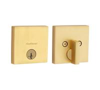 Kwikset 258 Downtown - Cerradura de cerrojo de latón satinado, puerta de entrada frontal cuadrada con llave exterior, resistente a las púas, seguridad SmartKey Rekey, perno muerto de un solo cilindro,