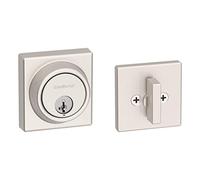 Kwikset 816 Cerradura con pestillo, cuadrada, níquel satinado, llave exterior, puerta de entrada, resistente a la manipulación, protección de llaves SmartKey, de 1 solo cilindro, protección Microban