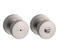 Kwikset 97300-933 Pismo - Pomo redondo para puerta de dormitorio o baño, níquel satinado