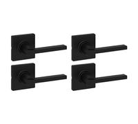 Kwikset Casey - Juego de 4 manijas de puerta de pasaje interior para puertas de armario y pasillo, reversibles, sin bloqueo, negro mate, con protección Microban