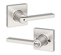 Kwikset Casey - Tirador de puerta interior con cerradura, palanca de puerta para baño y dormitorio, cerradura giratoria reversible sin llave, níquel satinado, con protección Microban