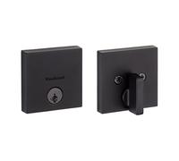 Kwikset Cerradura de cerrojo Downtown, puerta de entrada frontal cuadrada negra mate con llave, seguridad SmartKey Rekey resistente a las púas, perno muerto de un solo cilindro, con protección