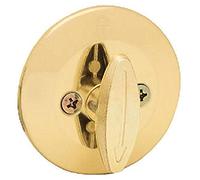 Kwikset Cerradura de seguridad 663 sin llave, pieza giratoria interior redonda de latón pulido para puerta de entrada delantera, con pestillo y adaptador, sin montaje exterior