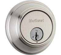 Kwikset Cerradura de seguridad 817, puerta de entrada frontal redonda de níquel satinado con llave, seguridad SmartKey Rekey resistente a las púas, perno muerto de un solo cilindro, con protección