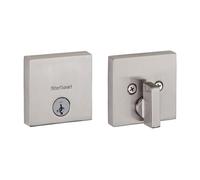 Kwikset Cerradura de seguridad para el centro, puerta de entrada frontal cuadrada de níquel satinado con llave, seguridad SmartKey resistente a las púas, perno muerto de un solo cilindro, con