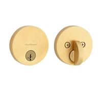 Kwikset Cerrojo de seguridad 258 Uptown, puerta de entrada frontal redonda de latón satinado con llave exterior, seguridad SmartKey Rekey resistente a las púas, perno muerto de un solo cilindro, con